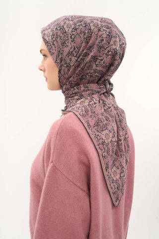 Viscose Velora Scarf, Four Seasons, Baroque Floral Pattern, Espresso, 90x90 cm 