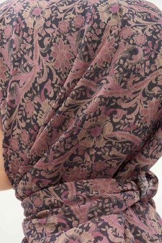 Viscose Velora Scarf, Four Seasons, Baroque Floral Pattern, Espresso, 90x90 cm 