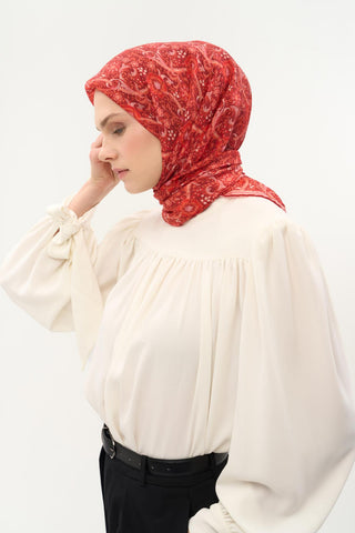 Viscose Velora Scarf, Four Seasons, Baroque Floral Pattern, Espresso, 90x90 cm 