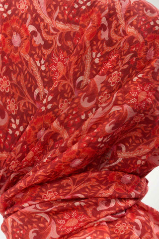 Viscose Velora Scarf, Four Seasons, Baroque Floral Pattern, Espresso, 90x90 cm 