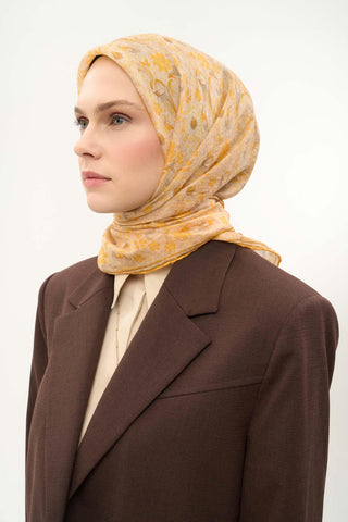 Viscose Velora Scarf, Four Seasons, Baroque Floral Pattern, Espresso, 90x90 cm 