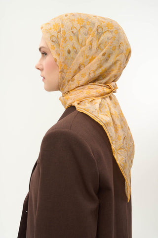 Viscose Velora Scarf, Four Seasons, Baroque Floral Pattern, Espresso, 90x90 cm 