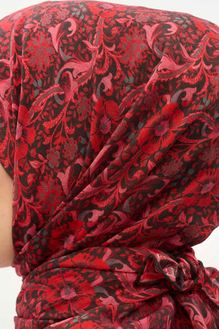 Viscose Velora Scarf, Four Seasons, Baroque Floral Pattern, Espresso, 90x90 cm 