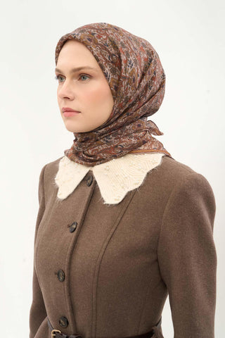Tencel Monare Eşarp Papatya Desen Taş 90X90 - Monare Eşarp - | Silk Home