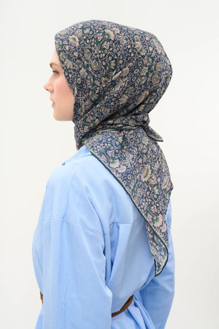 Viscose Velora Scarf, Four Seasons, Baroque Floral Pattern, Espresso, 90x90 cm 