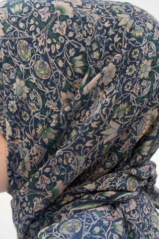 Viscose Velora Scarf, Four Seasons, Baroque Floral Pattern, Espresso, 90x90 cm 