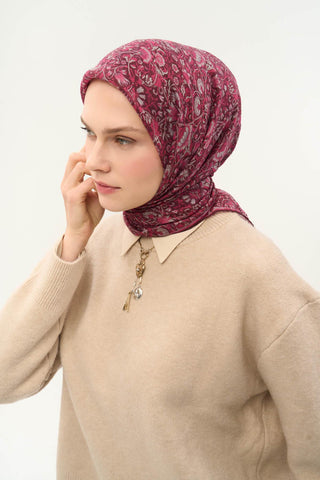 Tencel Monare Eşarp Saray Baharı Desen Vişne Çürüğü 90X90 - Monare Eşarp - | Silk Home