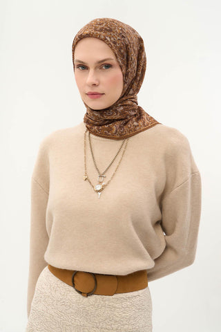 Tencel Monare Eşarp Saray Baharı Desen Taba 90X90 - Monare Eşarp - | Silk Home