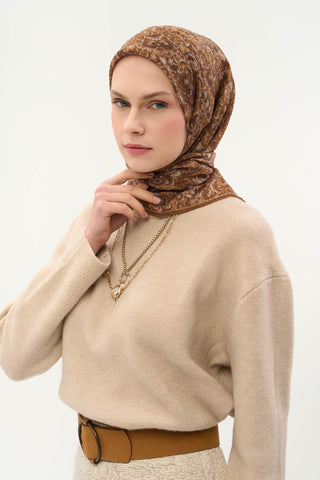 Tencel Monare Eşarp Saray Baharı Desen Taba 90X90 - Monare Eşarp - | Silk Home