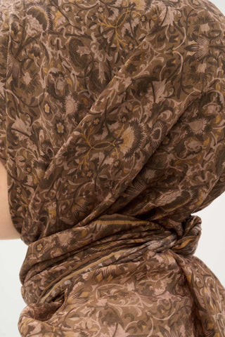 Viscose Velora Scarf, Four Seasons, Baroque Floral Pattern, Espresso, 90x90 cm 