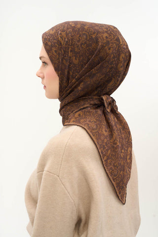 Viscose Velora Scarf, Four Seasons, Baroque Floral Pattern, Espresso, 90x90 cm 
