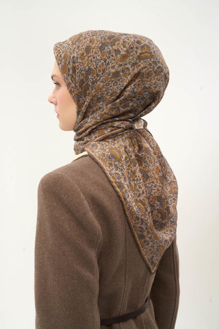 Viscose Velora Scarf, Four Seasons, Baroque Floral Pattern, Espresso, 90x90 cm 