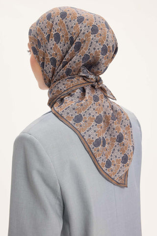 Viscose Velora Scarf, Four Seasons, Baroque Floral Pattern, Espresso, 90x90 cm 
