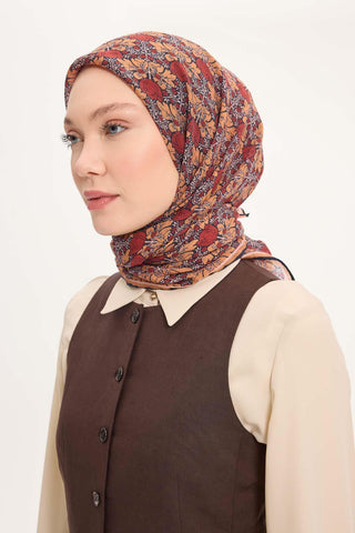 Viscose Velora Scarf, Four Seasons, Baroque Floral Pattern, Espresso, 90x90 cm 