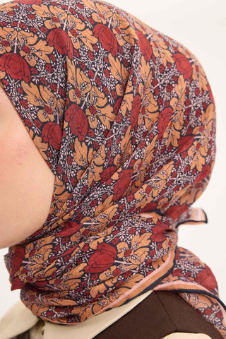 Viscose Velora Scarf, Four Seasons, Baroque Floral Pattern, Espresso, 90x90 cm 
