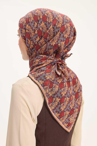 Viscose Velora Scarf, Four Seasons, Baroque Floral Pattern, Espresso, 90x90 cm 