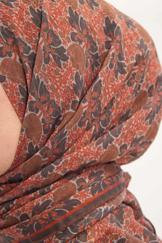 Viscose Velora Scarf, Four Seasons, Baroque Floral Pattern, Espresso, 90x90 cm 