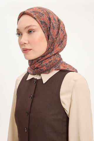 Viscose Velora Scarf, Four Seasons, Baroque Floral Pattern, Espresso, 90x90 cm 