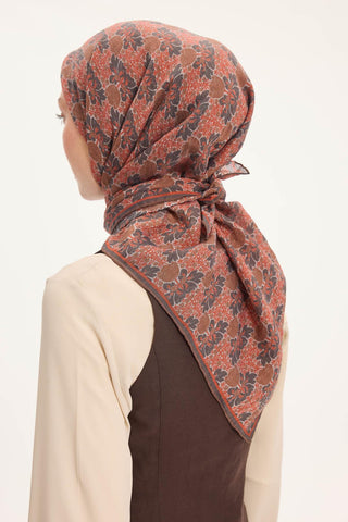 Viscose Velora Scarf, Four Seasons, Baroque Floral Pattern, Espresso, 90x90 cm 