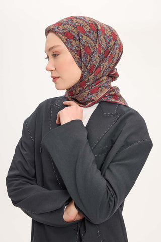 Viscose Velora Scarf, Four Seasons, Baroque Floral Pattern, Espresso, 90x90 cm 