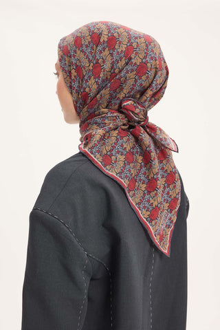 Viscose Velora Scarf, Four Seasons, Baroque Floral Pattern, Espresso, 90x90 cm 