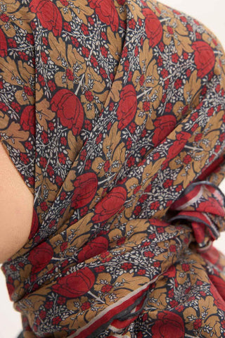 Viscose Velora Scarf, Four Seasons, Baroque Floral Pattern, Espresso, 90x90 cm 