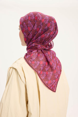 Viscose Velora Scarf, Four Seasons, Baroque Floral Pattern, Espresso, 90x90 cm 