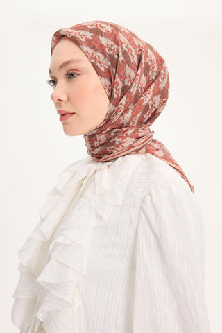 Viscose Velora Scarf, Four Seasons, Baroque Floral Pattern, Espresso, 90x90 cm 