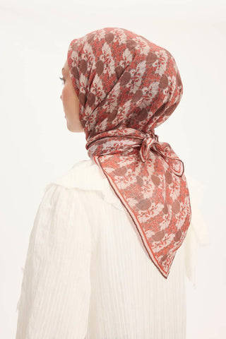 Viscose Velora Scarf, Four Seasons, Baroque Floral Pattern, Espresso, 90x90 cm 