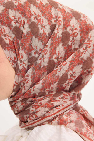 Viscose Velora Scarf, Four Seasons, Baroque Floral Pattern, Espresso, 90x90 cm 