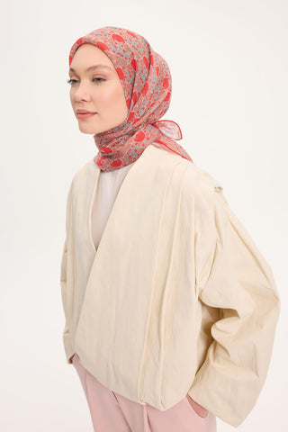 Tencel Monare Eşarp Bahar Desen Canlı Kırmızı 90X90 - Monare Eşarp - | Silk Home