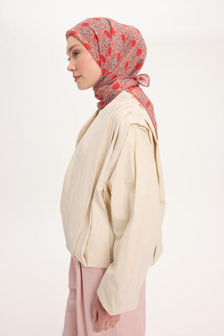Tencel Monare Eşarp Bahar Desen Canlı Kırmızı 90X90 - Monare Eşarp - | Silk Home