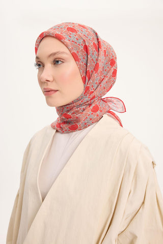 Tencel Monare Eşarp Bahar Desen Canlı Kırmızı 90X90 - Monare Eşarp - | Silk Home