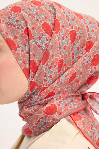 Tencel Monare Eşarp Bahar Desen Canlı Kırmızı 90X90 - Monare Eşarp - | Silk Home