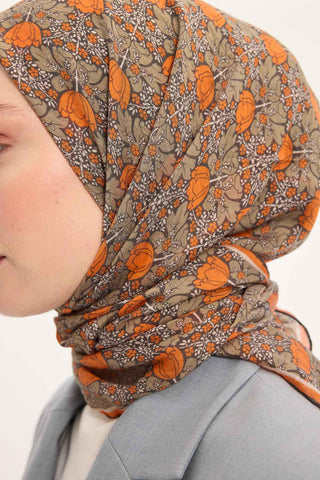 Viscose Velora Scarf, Four Seasons, Baroque Floral Pattern, Espresso, 90x90 cm 