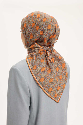 Viscose Velora Scarf, Four Seasons, Baroque Floral Pattern, Espresso, 90x90 cm 