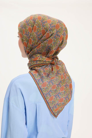 Viscose Velora Scarf, Four Seasons, Baroque Floral Pattern, Espresso, 90x90 cm 
