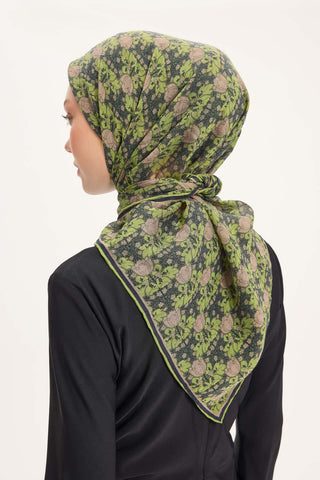 Viscose Velora Scarf, Four Seasons, Baroque Floral Pattern, Espresso, 90x90 cm 