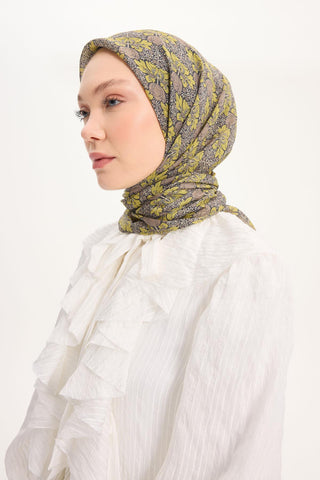 Viscose Velora Scarf, Four Seasons, Baroque Floral Pattern, Espresso, 90x90 cm 