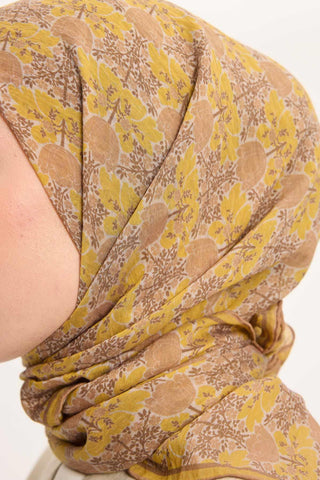 Viscose Velora Scarf, Four Seasons, Baroque Floral Pattern, Espresso, 90x90 cm 