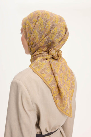 Viscose Velora Scarf, Four Seasons, Baroque Floral Pattern, Espresso, 90x90 cm 