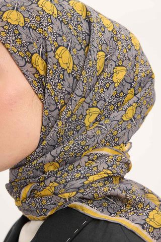 Viscose Velora Scarf, Four Seasons, Baroque Floral Pattern, Espresso, 90x90 cm 
