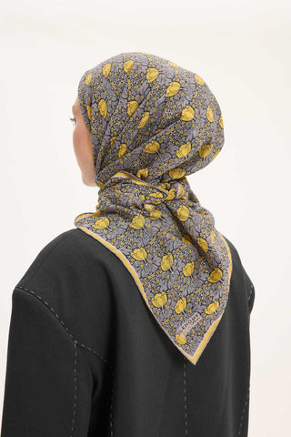Viscose Velora Scarf, Four Seasons, Baroque Floral Pattern, Espresso, 90x90 cm 