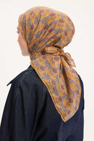Viscose Velora Scarf, Four Seasons, Baroque Floral Pattern, Espresso, 90x90 cm 
