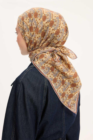 Viscose Velora Scarf, Four Seasons, Baroque Floral Pattern, Espresso, 90x90 cm 