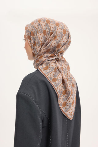 Viscose Velora Scarf, Four Seasons, Baroque Floral Pattern, Espresso, 90x90 cm 