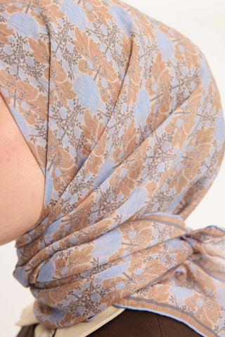 Viscose Velora Scarf, Four Seasons, Baroque Floral Pattern, Espresso, 90x90 cm 