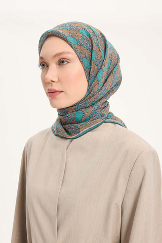 Viscose Velora Scarf, Four Seasons, Baroque Floral Pattern, Espresso, 90x90 cm 