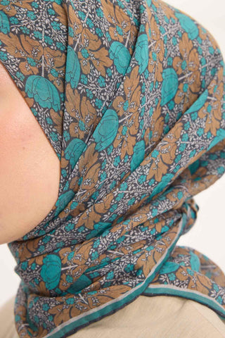 Viscose Velora Scarf, Four Seasons, Baroque Floral Pattern, Espresso, 90x90 cm 