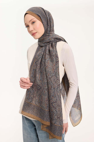Tencel Monare Şal Lacivert Etnik Desen 75x195 - Monare Şal - | Silk Home
